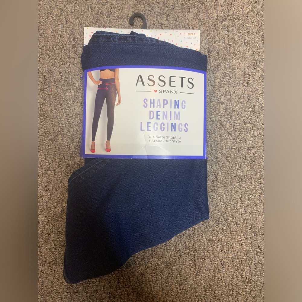 Spanx Assets Shaping Denim Leggings Size Small Medium Wash Pull On Tummy Control